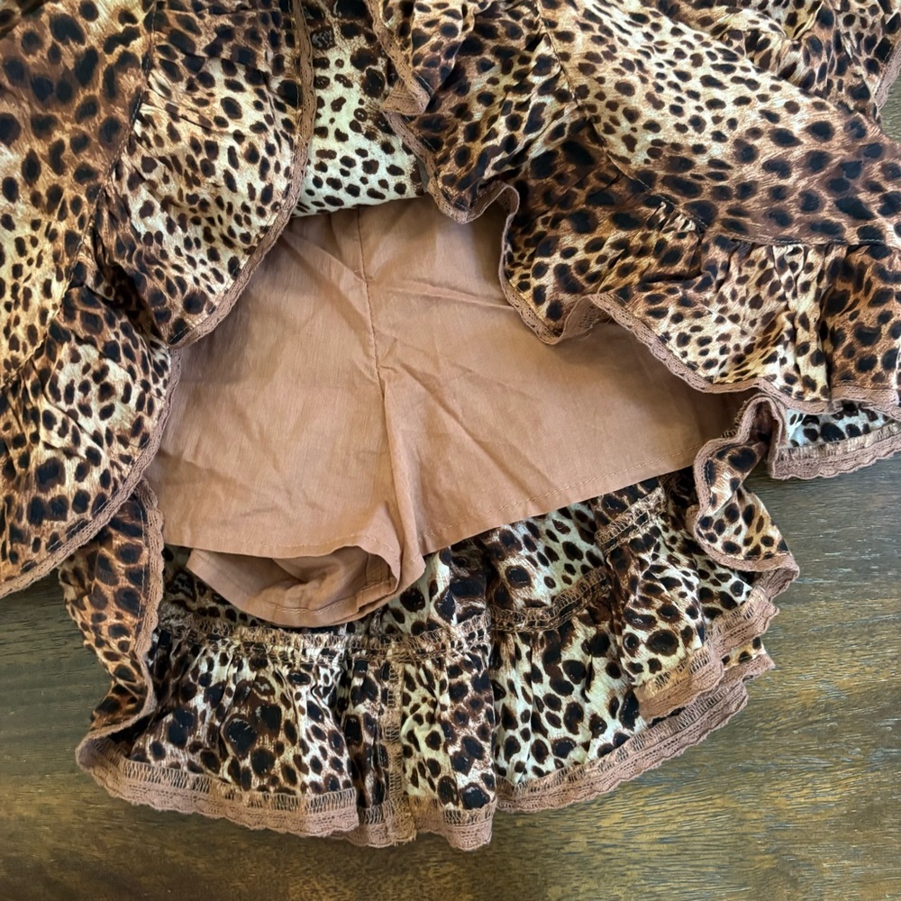 Aerie Leopard Tiered Ruffle Elastic Waist Mini Skirt Shorts 100% Cotton XSMALL - Picture 6 of 12